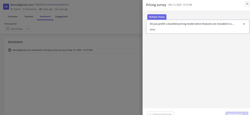 Userpilot user sentiment dashboard