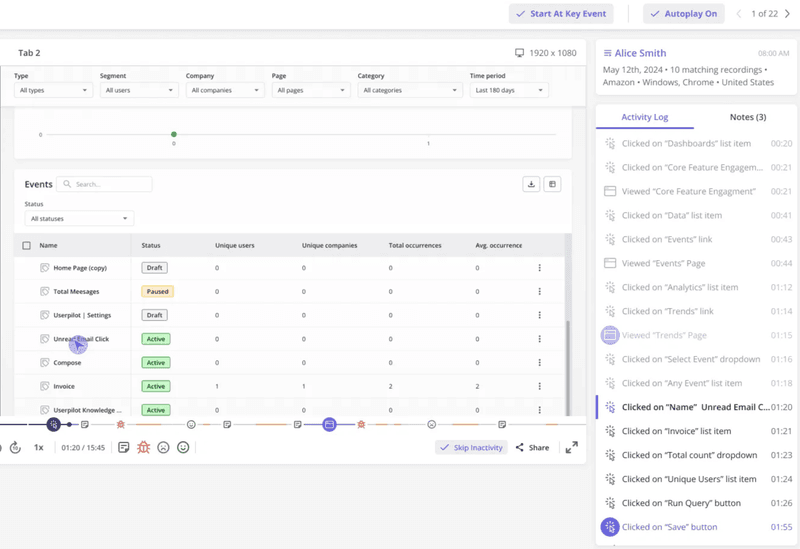 Watch session recordings in Userpilot.