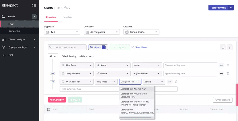 User segmentation firmographics in Userpilot