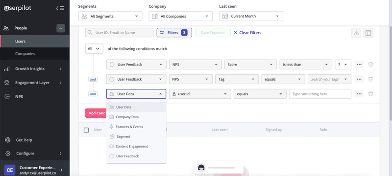 сегмент недоброжелателей в userpilot