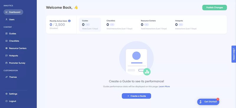 Whatfix alternatives: UserGuding dashboard