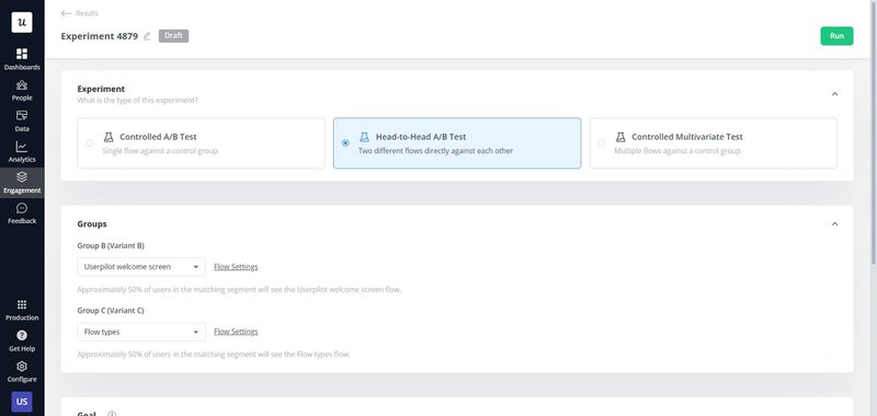 A/B testing in Userpilot.