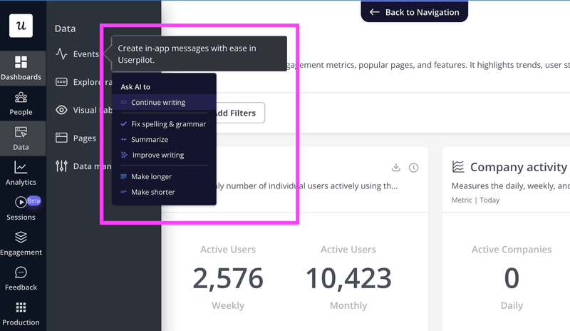 Userpilot's AI writing assistant