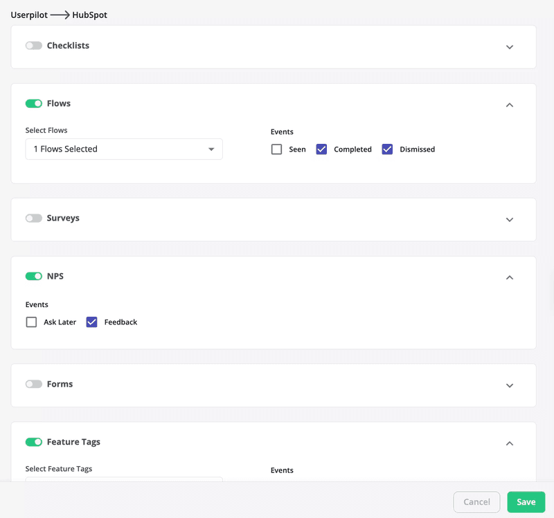 Userpilot and HubSpot integration
