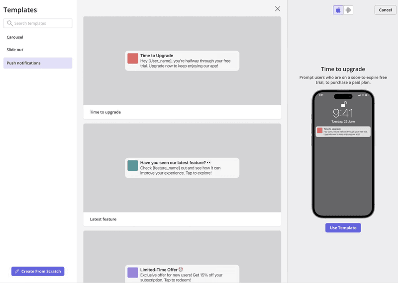 Mobile push notifications with Userpilot