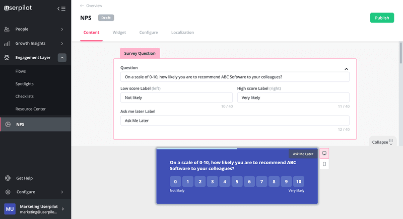 Net promoter score NPS survey SaaS