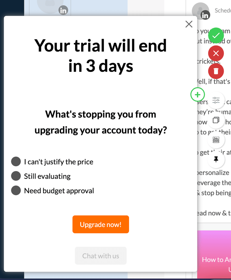 Postifity trial ending feedback form example screenshot