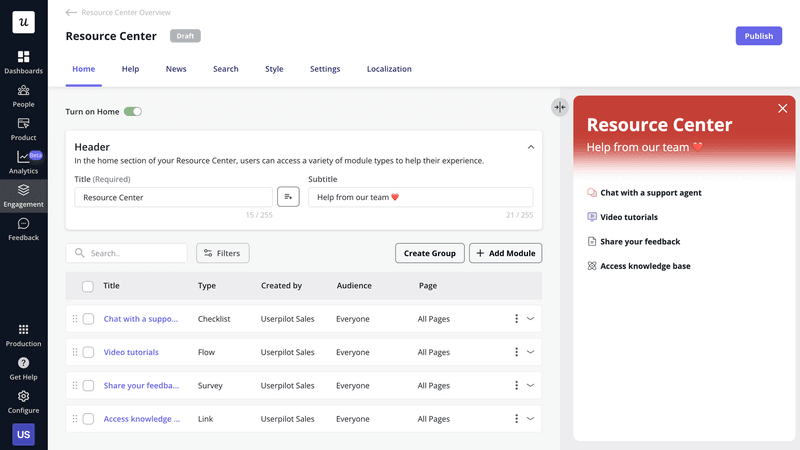 In-app resource center