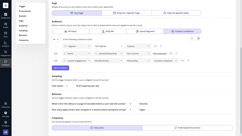 Userpilot dashboard showing customer feedback segmentation.