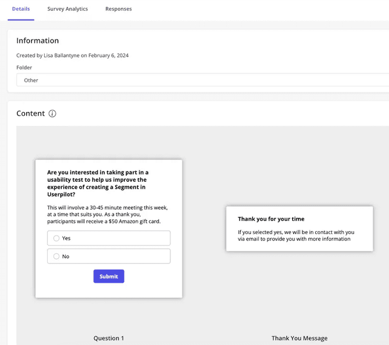 Userpilot survey where a  voucher is offered