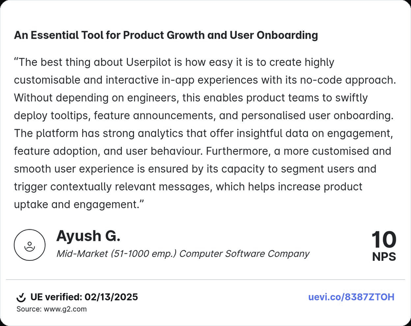 Userpilot testimonial from G2.