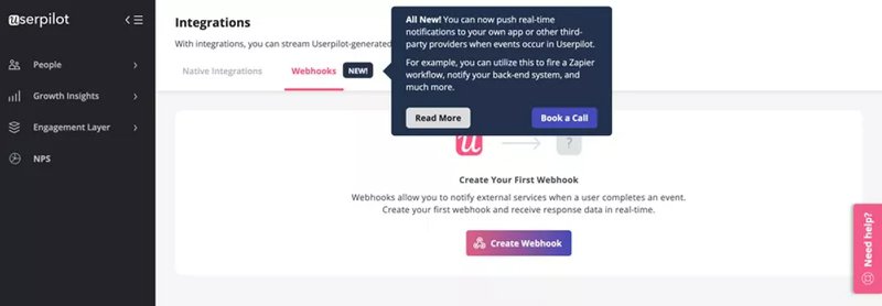 Userpilot new feature announcement using a tooltip.