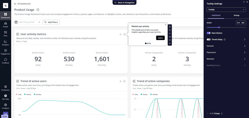 Tooltip added to a Userpilot’s analytics dashboard. 