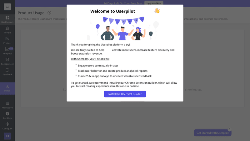 userpilot welcome screen