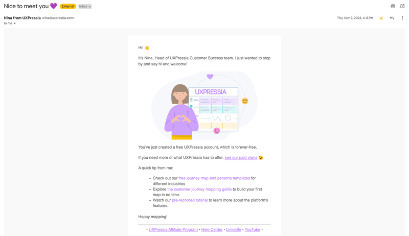 uxpressia onboarding emails example