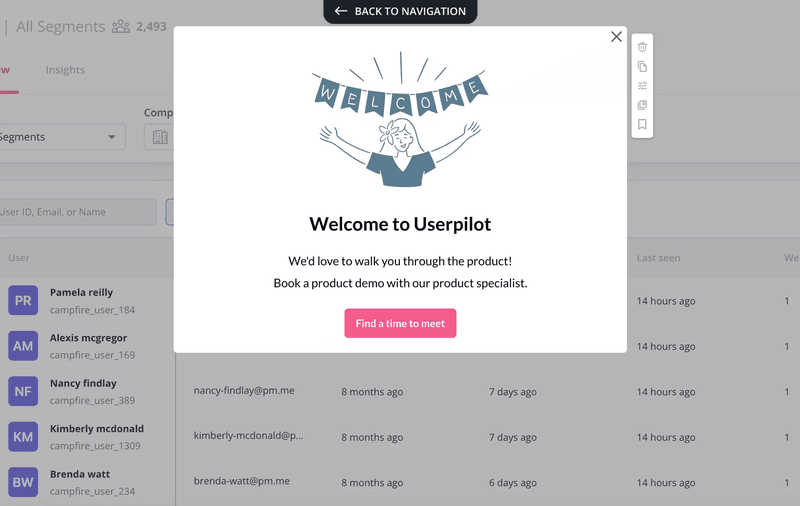 Customer Onboarding Strategies Modal inviting users to book a meeting with a CS manager