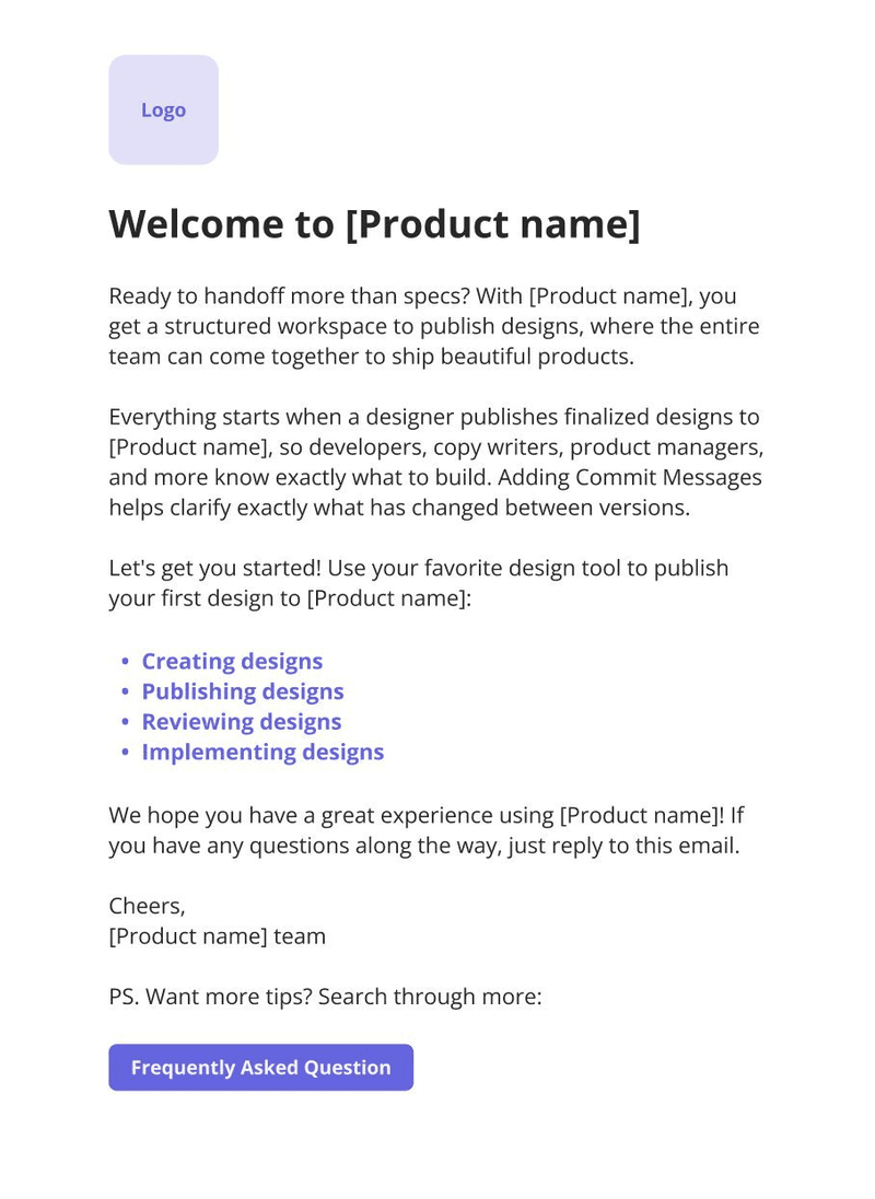 Welcome email template from Userpilot.