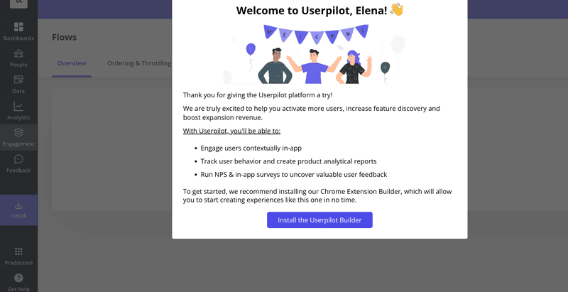 welcome modal userpilot
