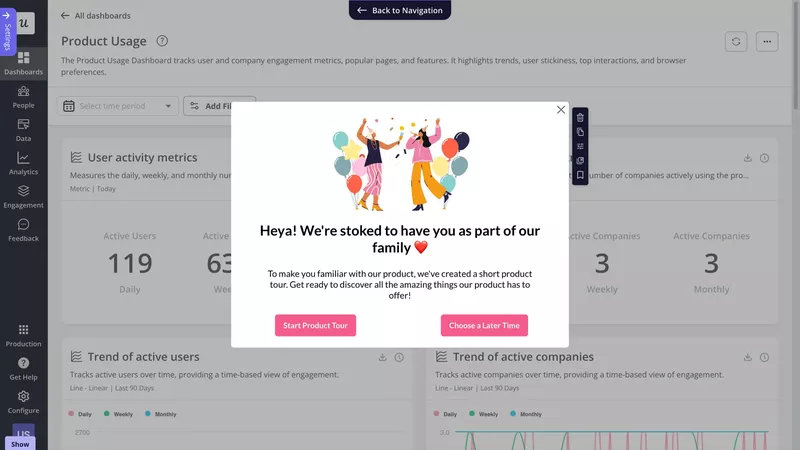 product tour examples: Welcome modal