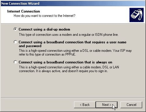 Windows New Connection Wizard 