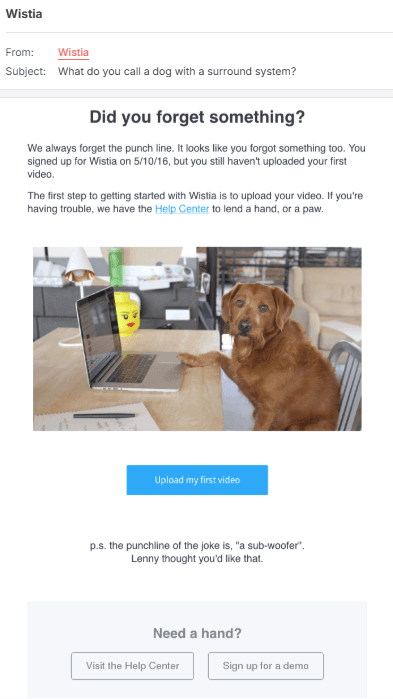 Wistia onboarding email example