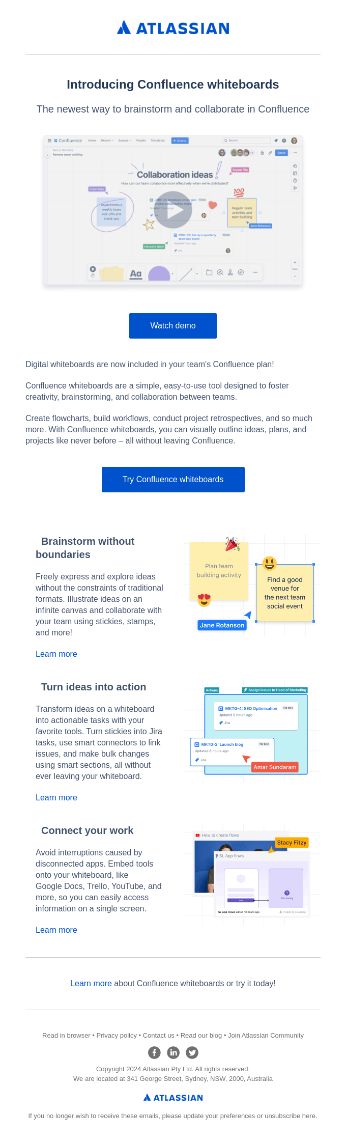 Atlassian feature announcement email