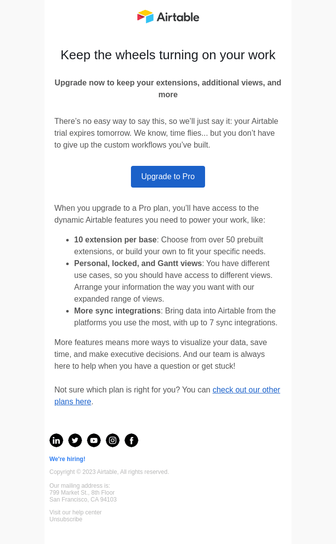 Airtable expiration email