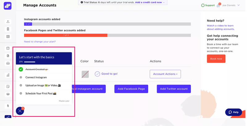 Sked Social user onboarding checklist
