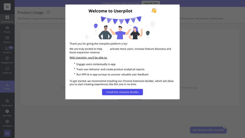 Userpilot welcome screen