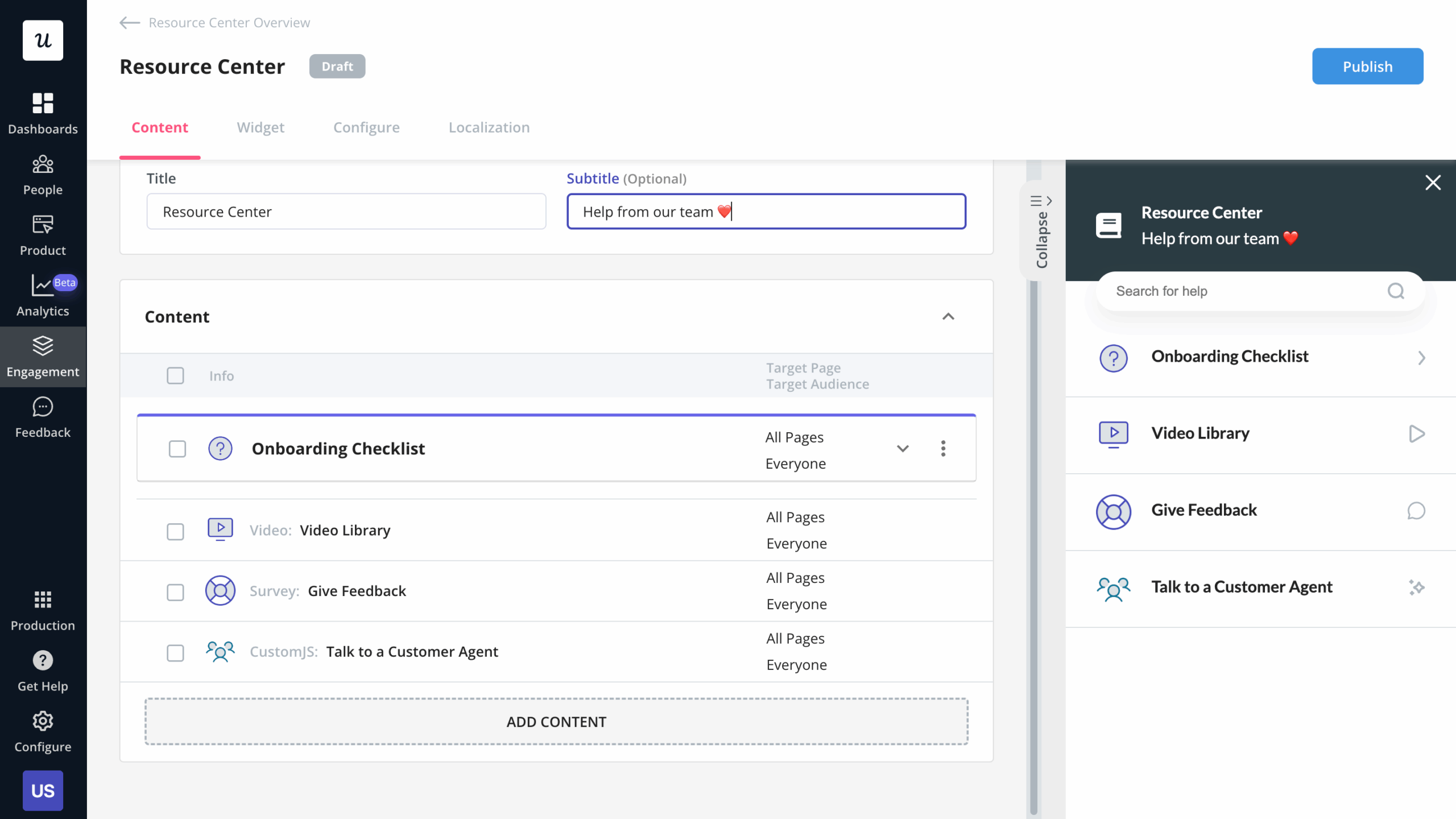 Userpilot resource center editor 