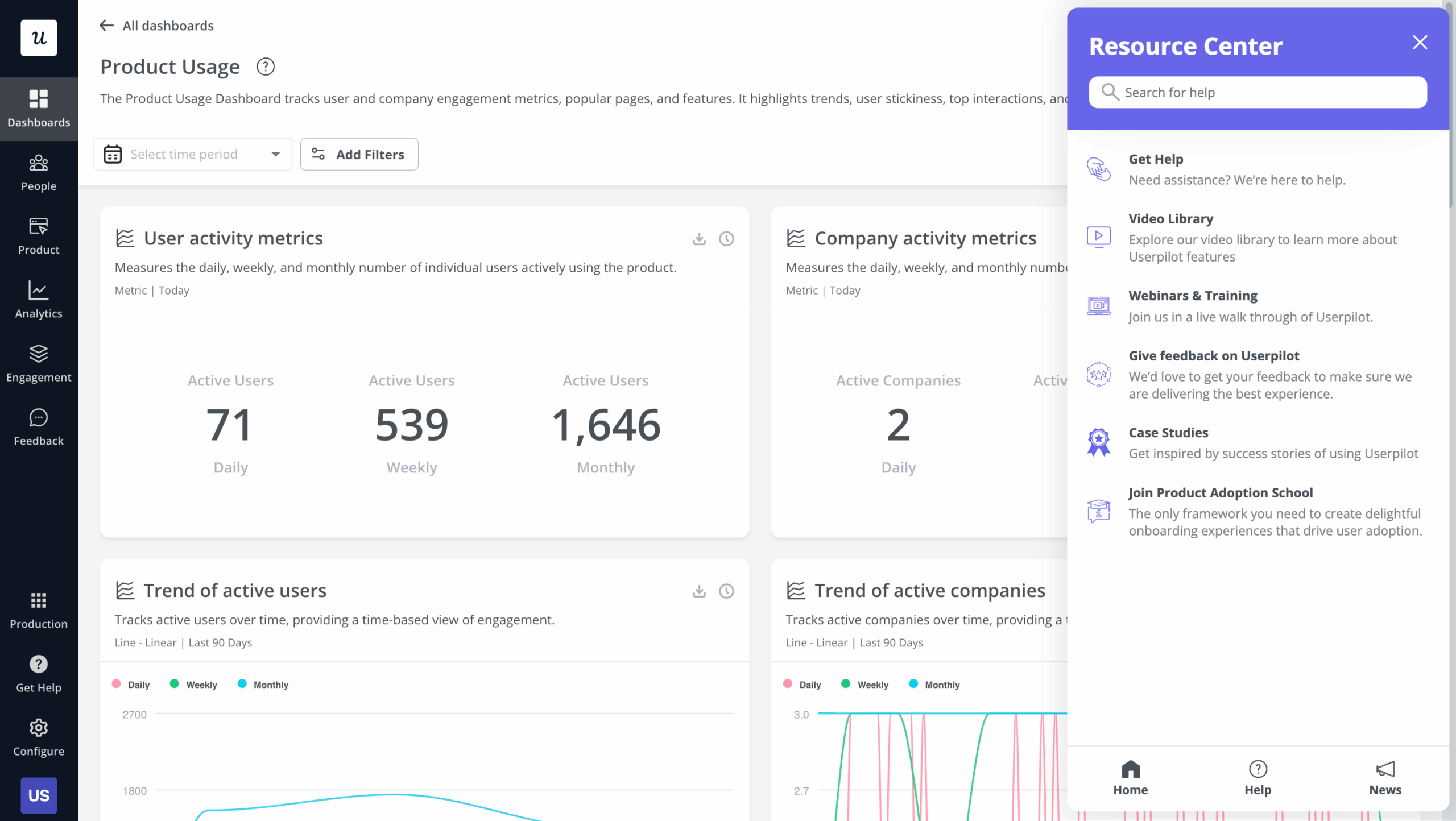Example of in-app customer support in Userpilot.