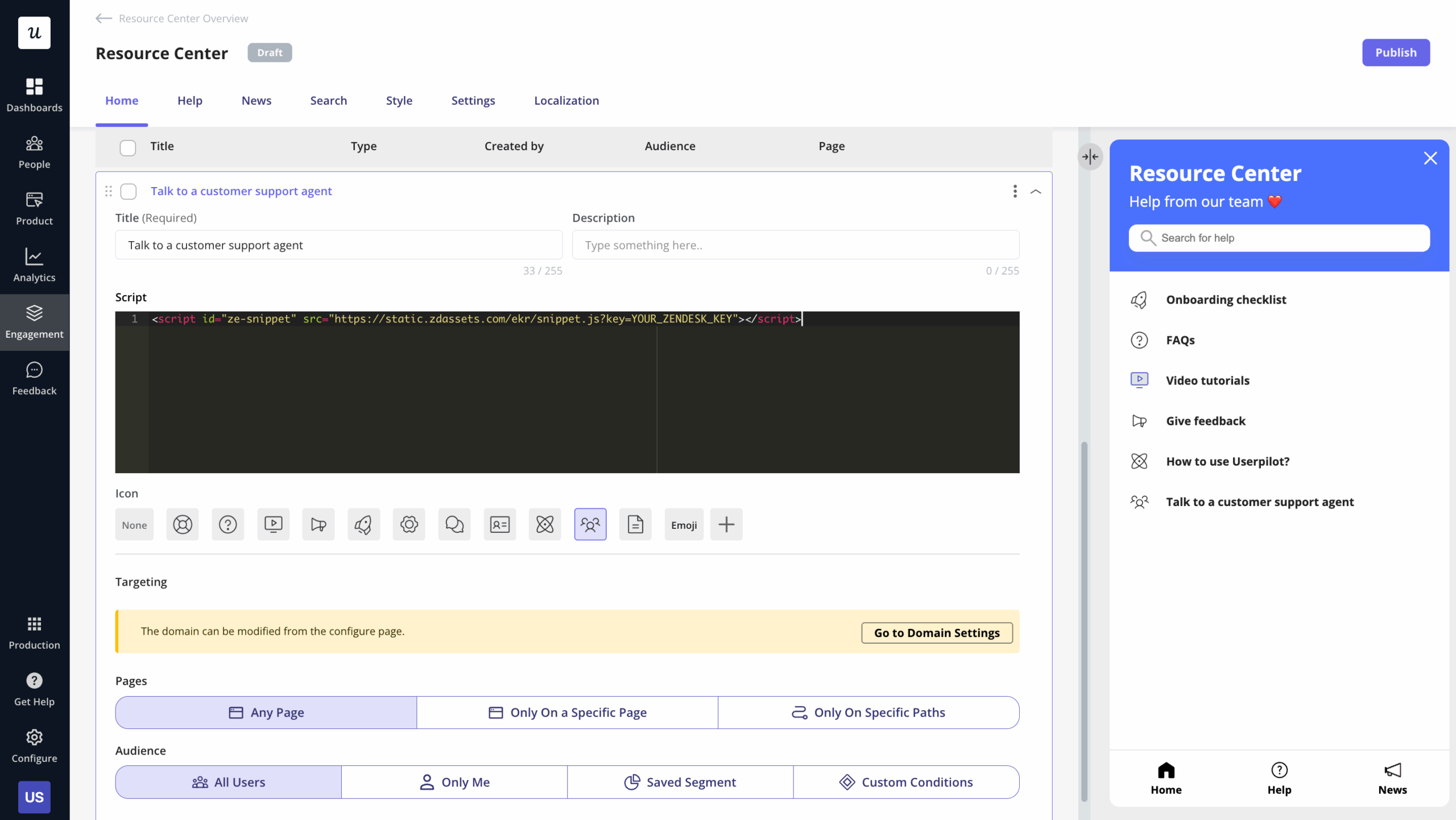 Adding a chatbot in your resource center.