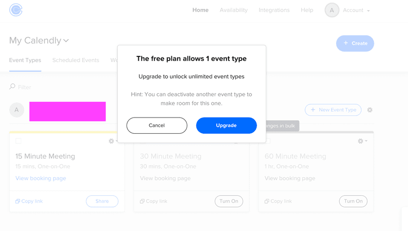 Calendly upsell modal
