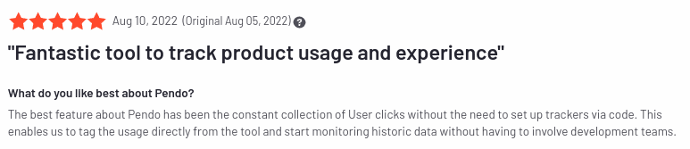 Screenshot of positive Pendo review