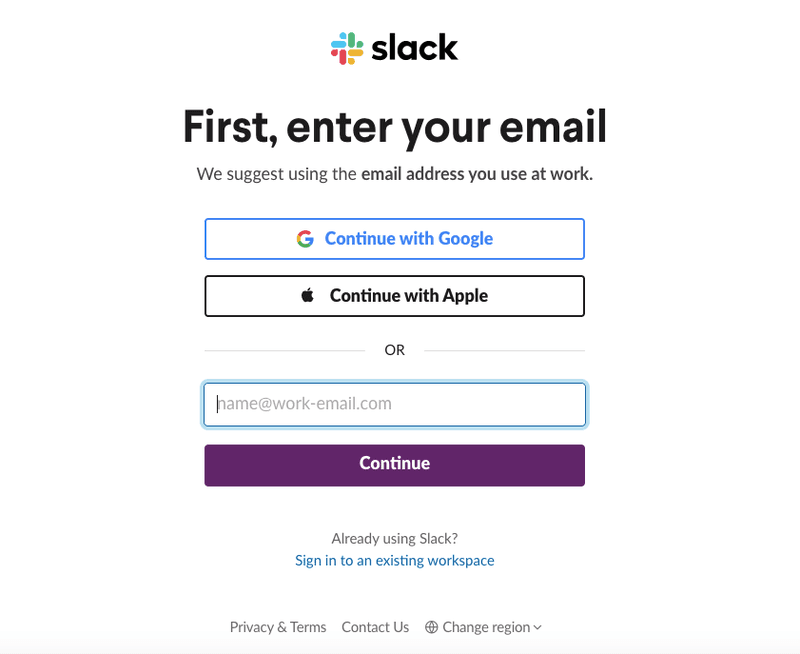 Slack signup