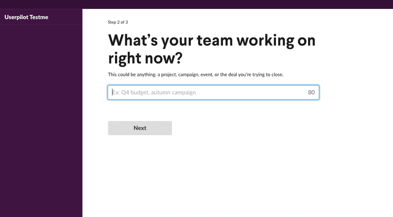 Screenshot of Slack onboarding flow (team activities).