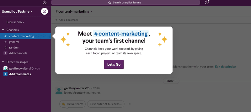 Screenshot of Slack interface with product tour.