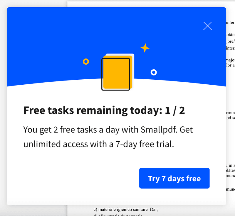 SmallPDF upsell slideout modal