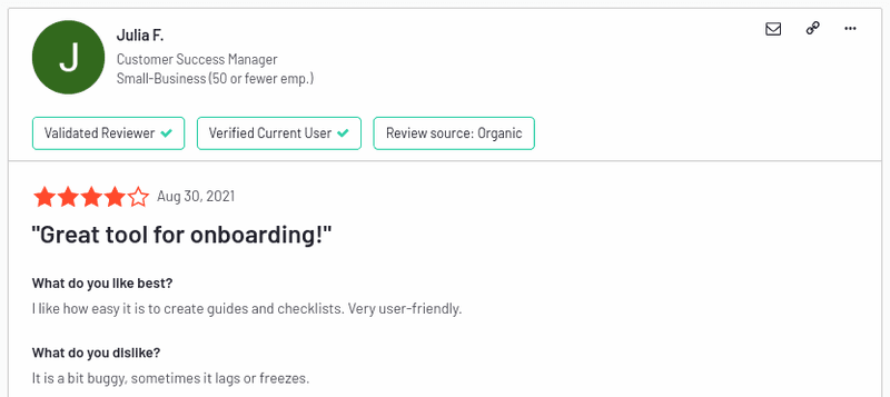 Screenshot of UserGuiding negative review