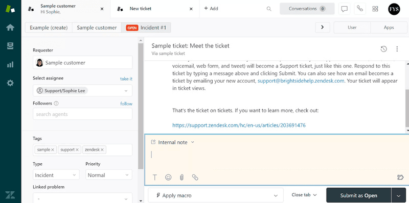 Zendesk support ticketing system