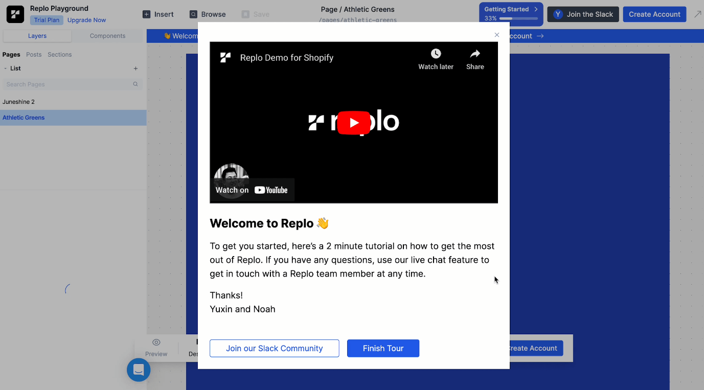 The 2-minute video from Replo walks users through the product to increase adoption.
