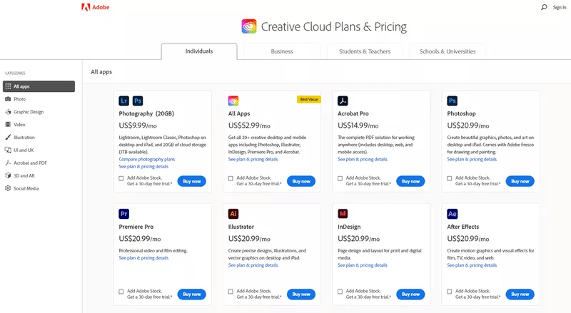 adobe pricing model