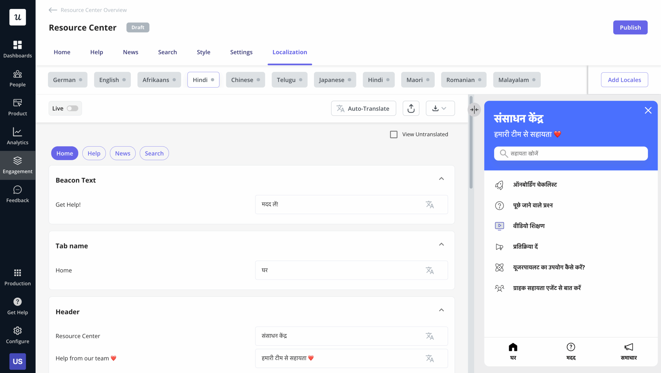 Localization in Userpilot resource center