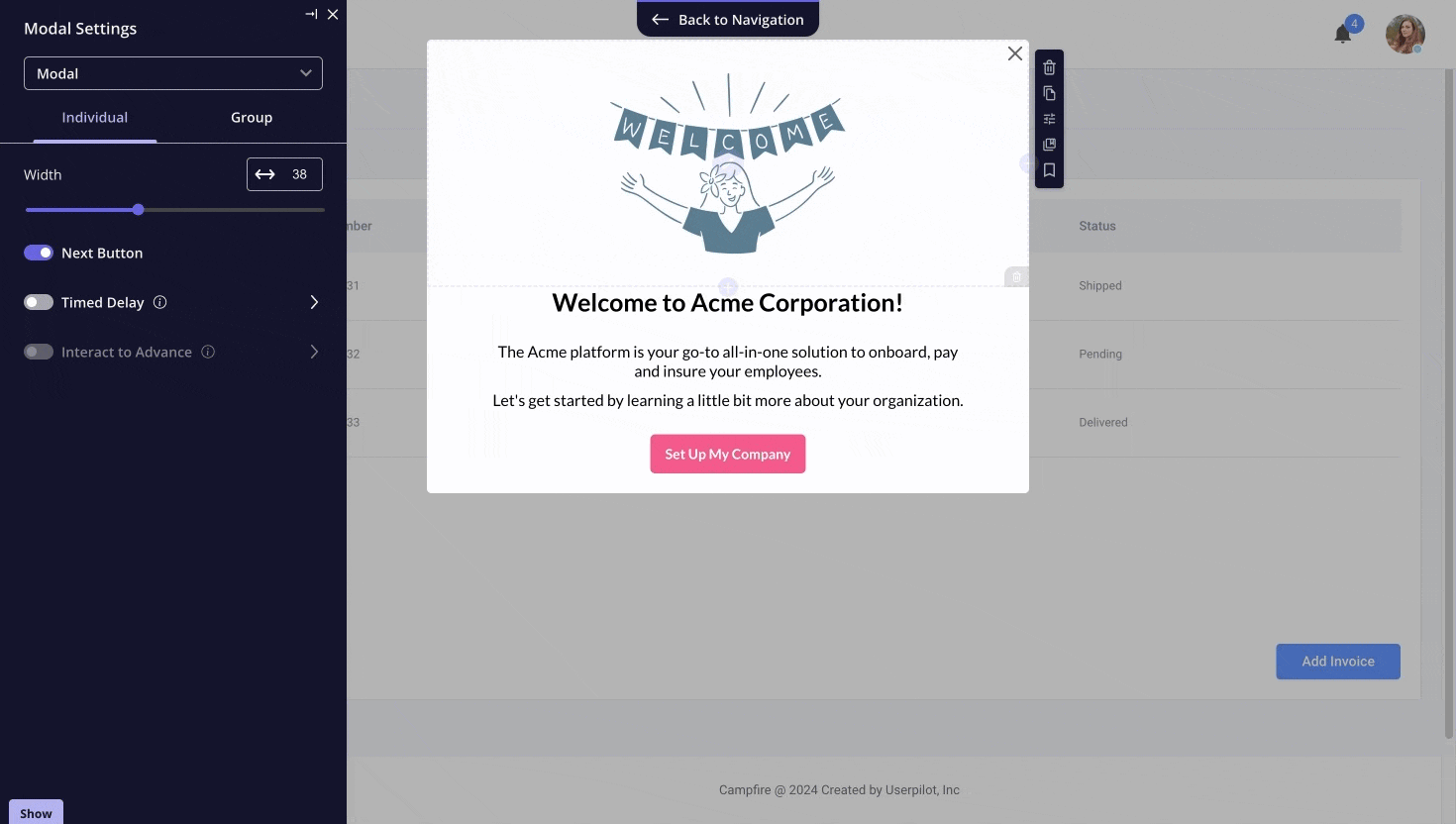 Userpilot’s AI writing assistant feature.