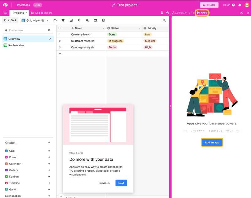 Screenshot of Airtable onboarding