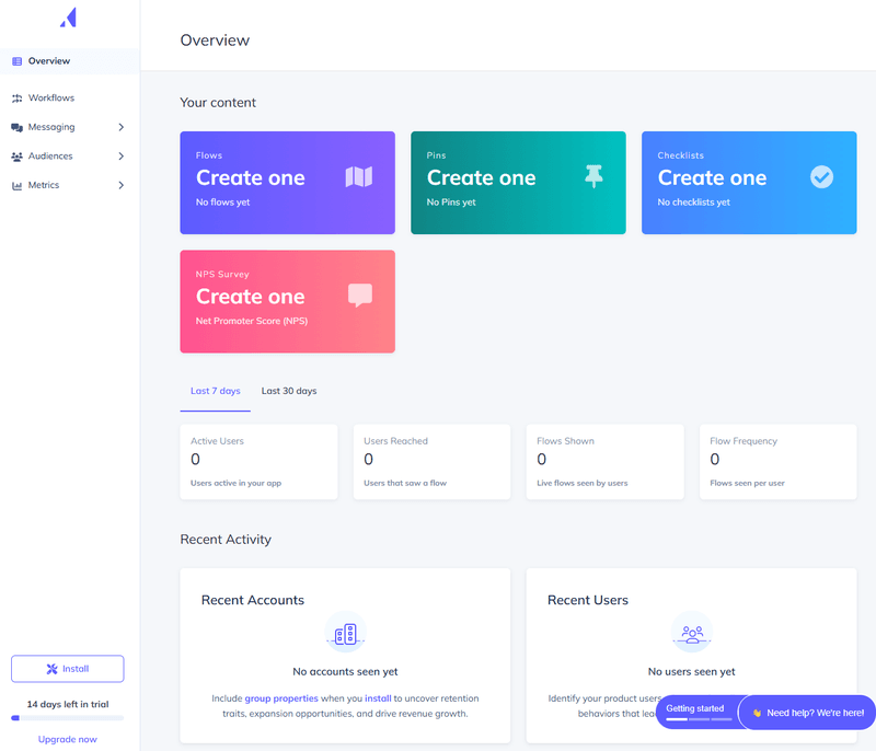 Appcues user adoption software dashboard