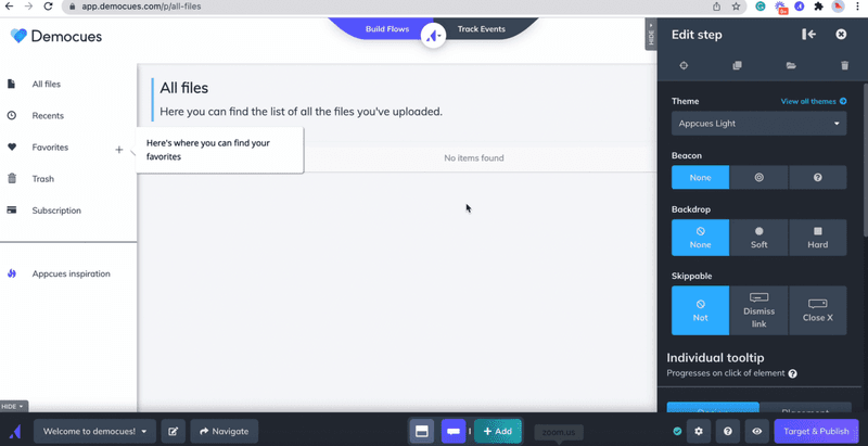 Example of building a flow in Appcues.