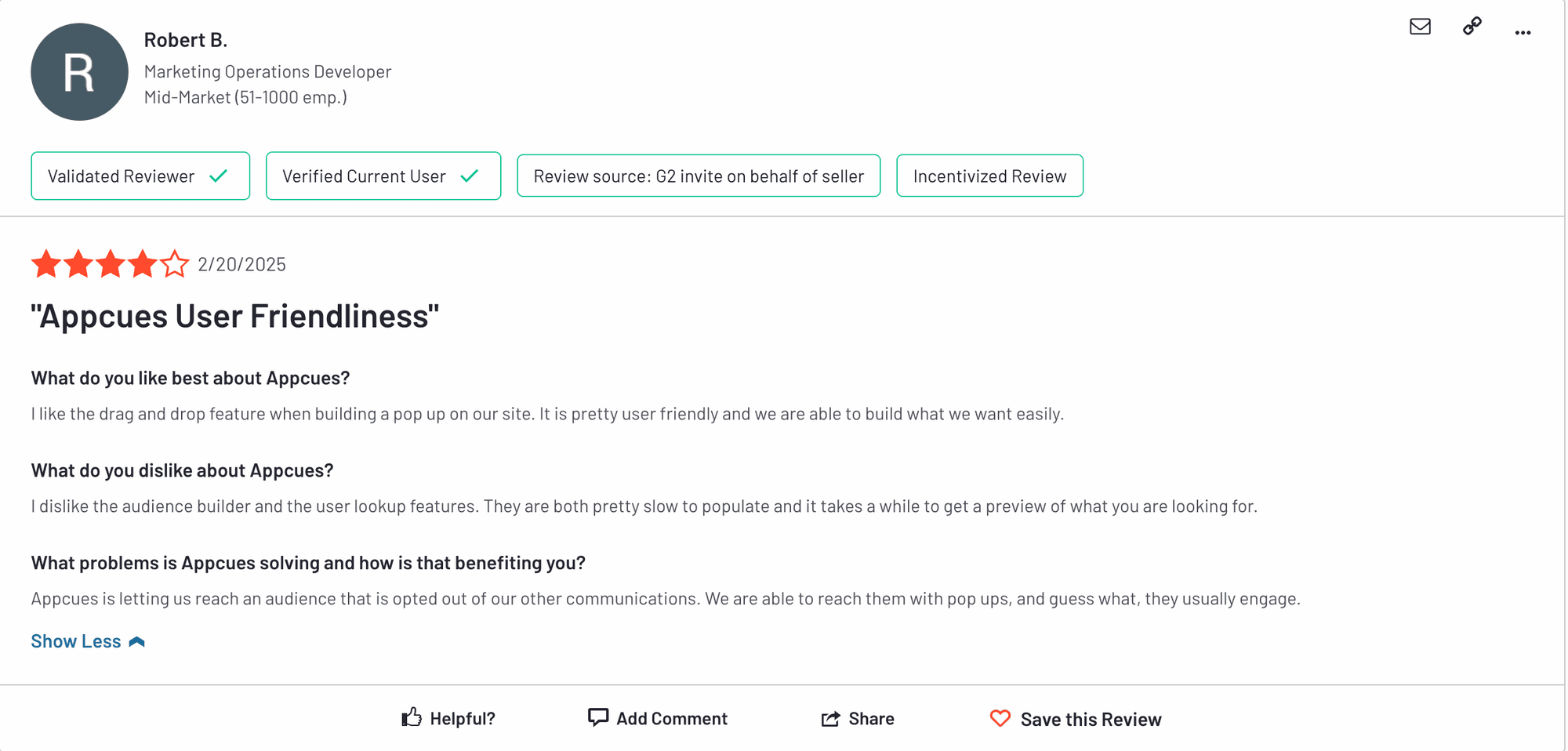 User review for Appcues onboarding automation tools
