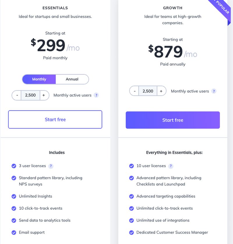 Screenshot of Appcues pricing