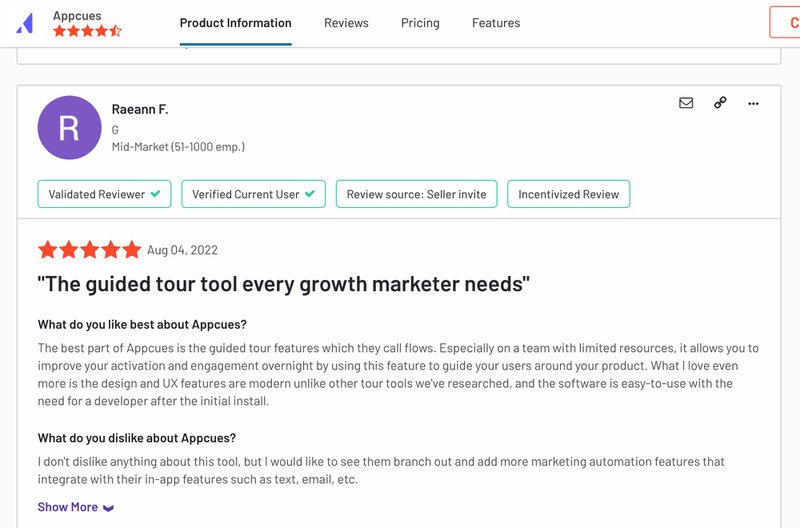 Screenshot of Appcues review